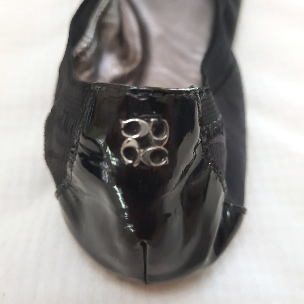 Coach Wanda Black Patent Leather Cap Toe Logo Fabric Ballet Flats 7 - Picture 6 of 11